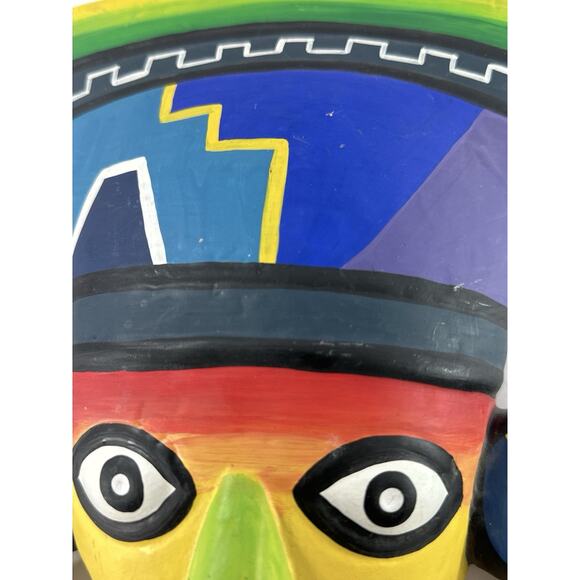 Salomon Ruiz Soiu Hand Painted Peruvian Folk Art Wall Mask w/ Tassels – Signed - Picture 5 of 8